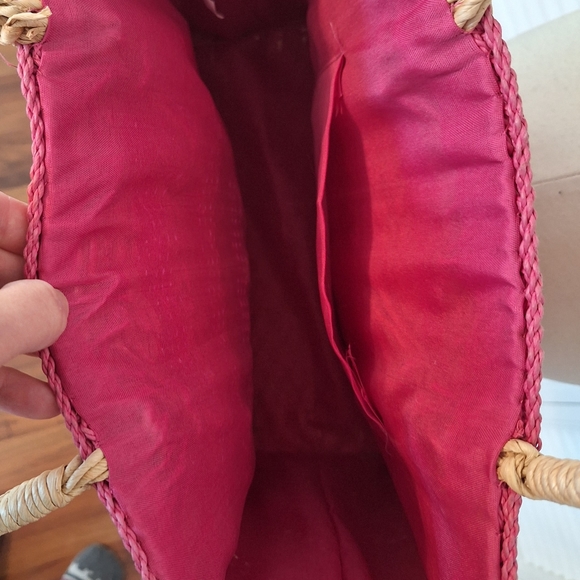 Xl pink stripe straw purse shoulder bag - Picture 2 of 5